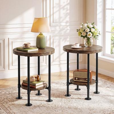 OEM "Solid Wood Round End Table, 19.7"" Wood Side Table, Sofa Side Bedside Nightstand for Bedroom, Living Room, Balcony, Small Spaces"