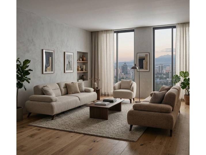 JVmoebel Polstergarnitur Moderne Wohnzimmermöbel Beige Holzgestell Komfortabel Entspannend, (3-tlg), Made in Europa