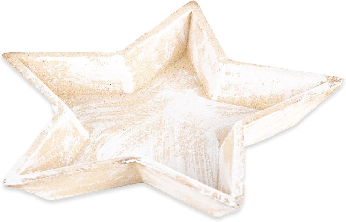 Houten Decoratieve Schaal Ster Natuurlijk Wit - Tafeldecoratie Kerst 24 cm