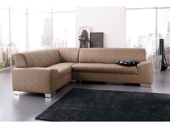 Ecksofa, Microfaser, Braun & Beige, 249×181 cm, Mit Bettfunktion, Klassisch, Domo-Collection