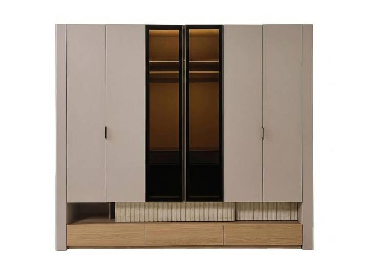 Xlmoebel Kleiderschrank Beiger Moderner Kleiderschrank aus Holz für das Schlafzimmer Made in Europa