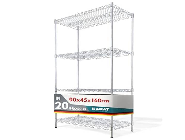 KARAT Metallregal dekoratives & Robustes Lagerregal, Kellerregal für Bad, Küche, Büro, Wohn- und Außenräume (90x45x160-chrome Himalaya: ⌀ 25mm)