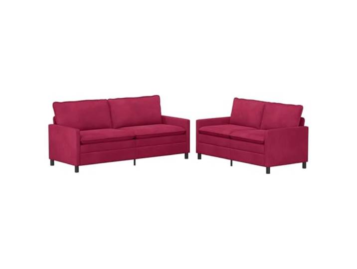 KUTYWEXFM Sofagarnitur 2-Teilig Samt Couch Set 5-Sitzer Weinrot Elegantes weinrotes Samt Couch Set für Wohnzimmer und Gästebereich mit doppellagigen Kissen und stabilem Metallrahmen.