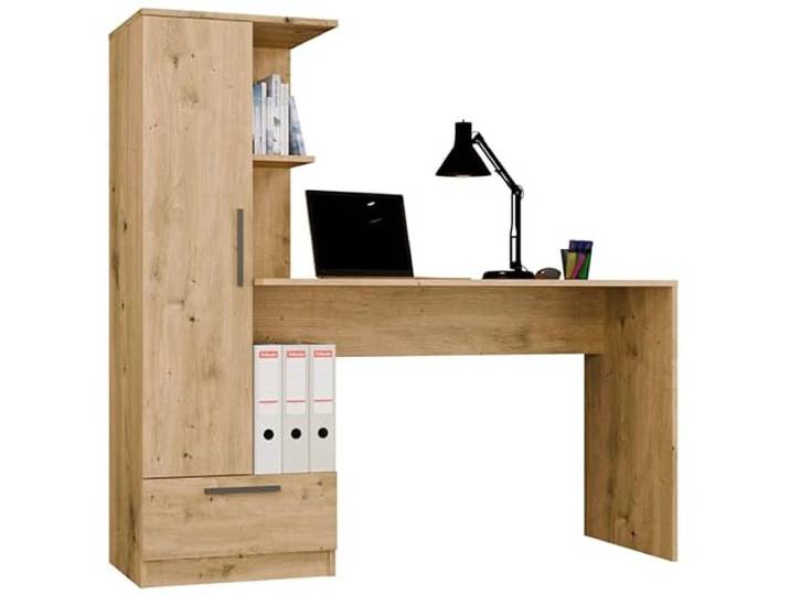 BDW Cosmo Schreibtisch mit Regale, 143 cm Breit, 140 cm Hoch, 50 Tiefe, Integriertes Regal mit Tür, Schublade, Kinderzimmer, Büro, Teenager, Eiche Artisan