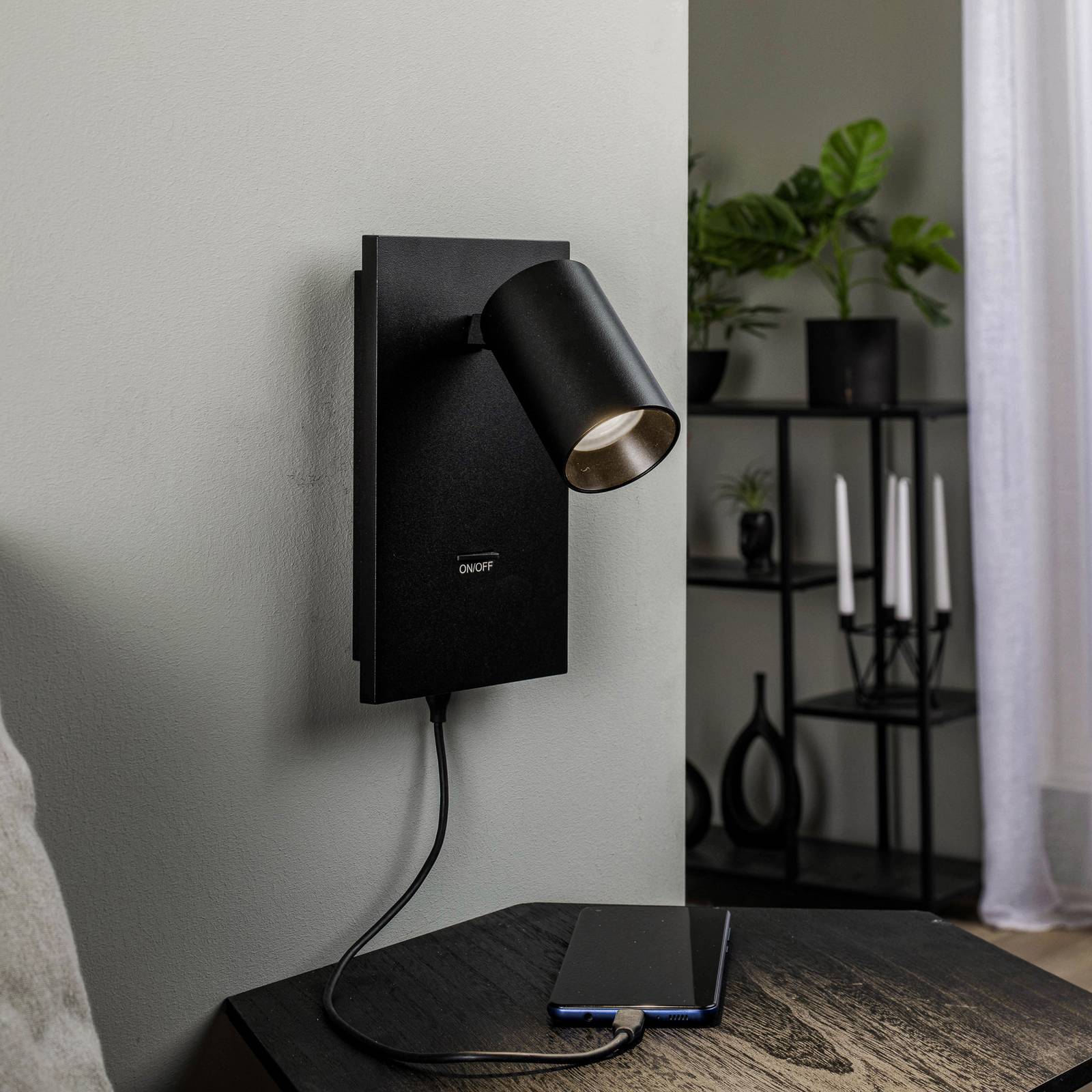Arcchio spotlight Brinja, sort, metal, USB-C, afbryder Brinja Arcchio, dæmpbar, Sort, Gangområde, Aluminium, Moderne