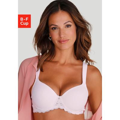 Schalen-BH LASCANA "BH mit Bügel, T-Shirt-BH mit Spitze", Damen, Gr. 100, Cup C, weiß, Spitze, Obermaterial: 46% Polyamid, 43% Polyester, 11% Elasthan, BHs Schalen-BH, mit breiten Trägern, große Größen, Dessous