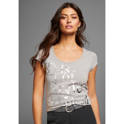T-Shirt LAURA SCOTT, Damen, Gr. 36, grau, Jersey, Obermaterial: 95% Baumwolle, 5% Elasthan, bedruckt, sehr figurbetont hüftlang, Rundhals, abgesteppt, Shirts T-Shirt, sehr figurbetonte Passform, mit Rundhalsausschnitt