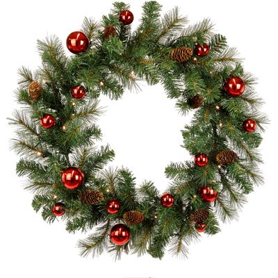 Kunstkranz I.GE.A. "LED-Weihnachtskranz künstlich", grün (grün, rot), B:60cm H:14cm L:60cm, Kunststoff, Kunstpflanzen, Tannenkranz Kugeln/Zapfen Adventskranz Türkranz Weihnachtsdeko