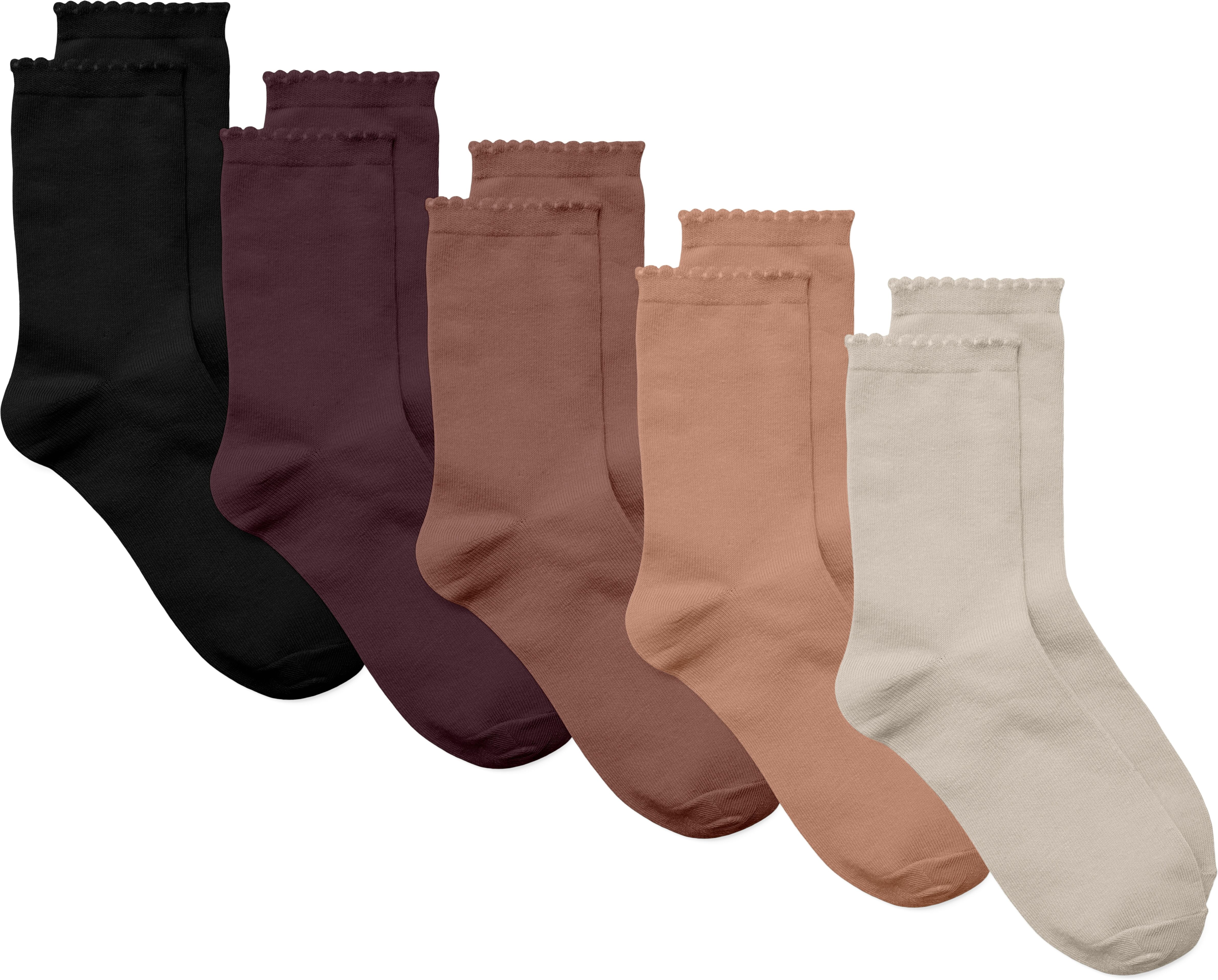 Freizeitsocken VERO MODA "VMKIRA SOCKS 5-PACK NOOS", Damen, bunt (café au lait pack:cafe au l, oatmeal, nutmeg, winetasting, schwarz), Baumwollmischung, uni, Socken Freizeitsocken, Baumwollmischung café au lait pack:cafe au l, oatmeal, nutmeg, winetasting