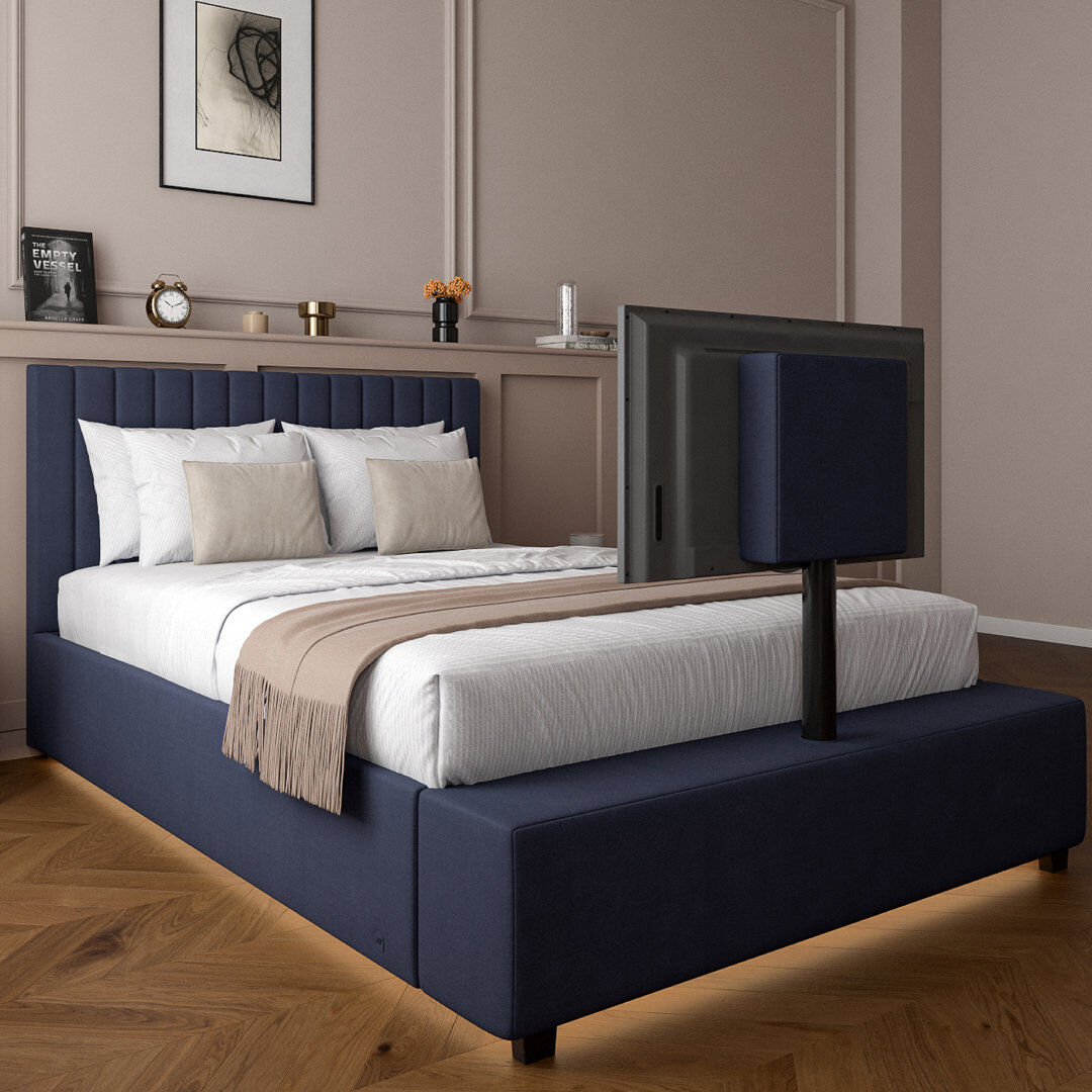 X Rocker XR Living Maisie Fabric TV Bed with LED Lighting Navy Kingsize (5')