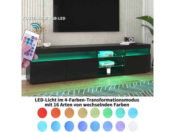 Noir meuble TV moderne panneau lumineux éclairage LED variable salon et salle à manger 180cm