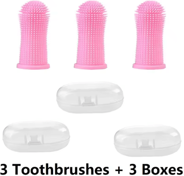 Inspire Picks 3PCS Pet Finger Toothbrush Set Soft Dental Cleaning Brush For Dogs & Cats 3pcs rose