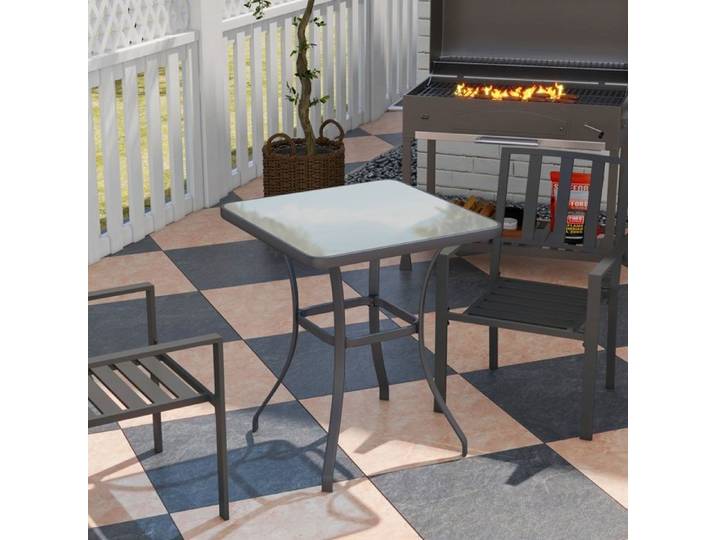 Square Outdoor Bistro Table Tempered Glass Top Metal Frame Garden Patio Balcony Table 68.5 x 68.5 x 84cm