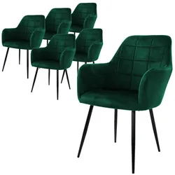 ML-Design ECD Germany – Esszimmerstühle 6er Set – Dunkelgrün Samt | mit Armlehnen, Metallbeine, ergonomisch gepolstert