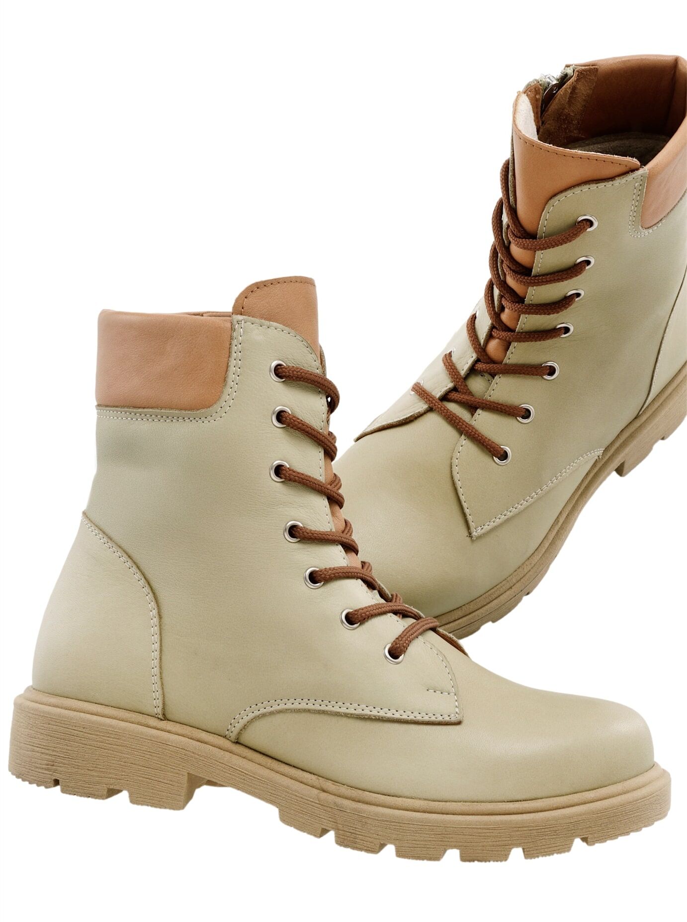 Schnürstiefelette ANDREA CONTI, Damen, Gr. 42, beige (avocado), Glattleder, Leder, Rindsleder, Schuhe Schnürstiefelette avocado 42
