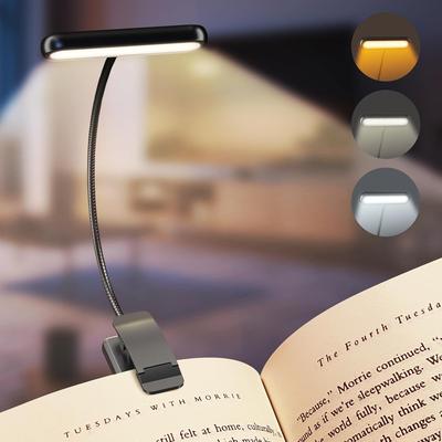 Silver Stone Store Lightweight USB Rechargeable Book Light, 3 Color Modes Clip On Reading Lamp For Bedtime & Travel black