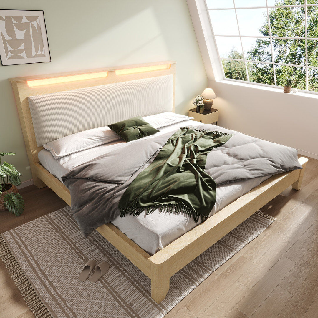 Brayden Studio Wood Bed With Headboard Storage Beige European Double (140 x 200 cm)