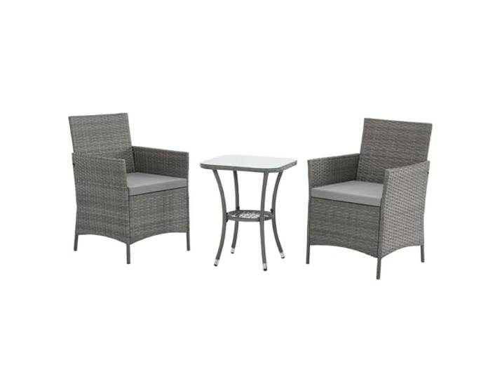 SVITA Brooklyn Bistro Gartenmöbelset 3-teilig Rattan Outdoor Gartenlounge Terrasse Balkon Garten Sitzgruppe mit 2 Sesseln und Tisch Grau