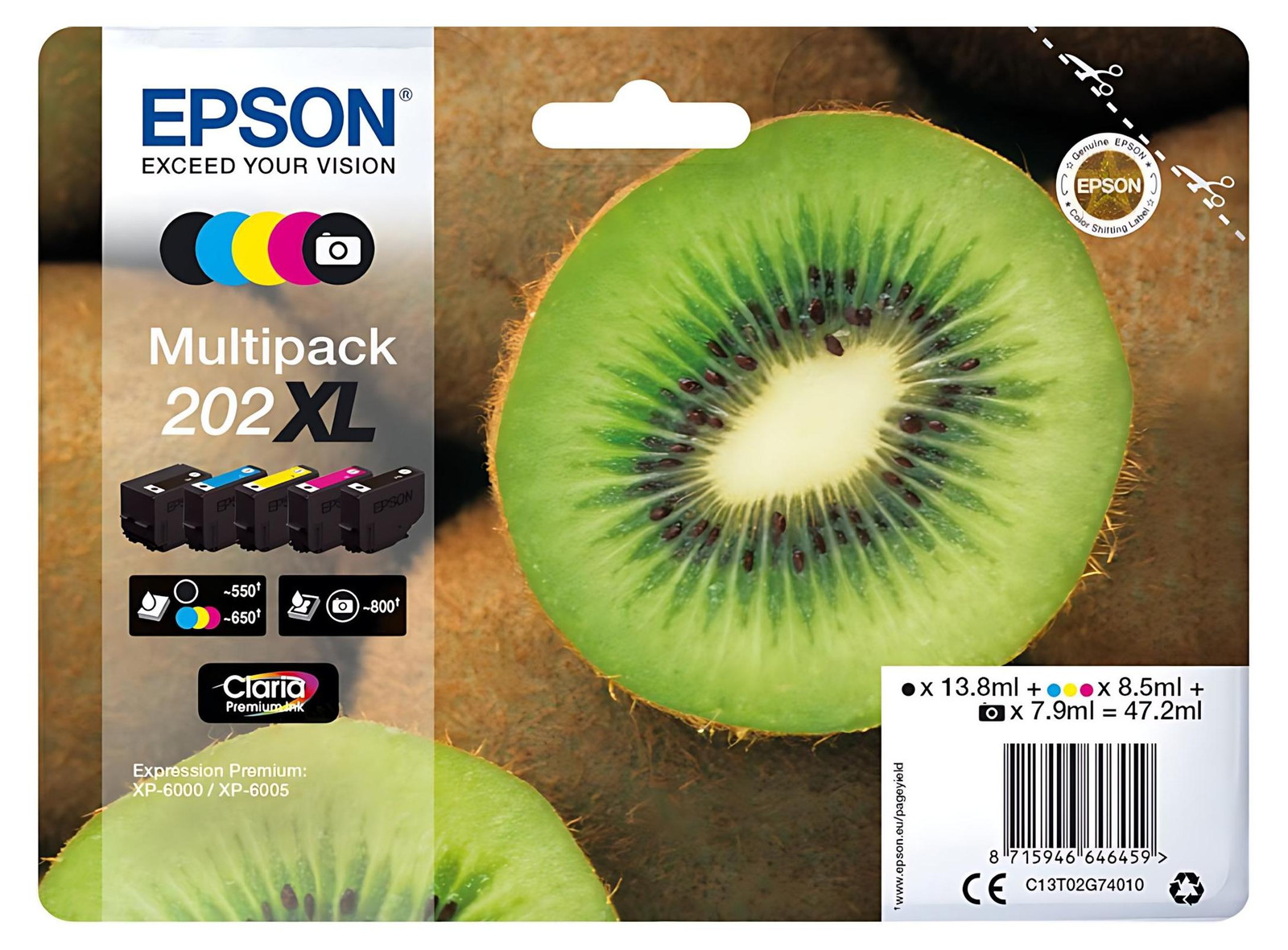 Epson Multipack Claria Premium T202 XL Zwart, Fotozwart, Cyaan, Magenta en Geel