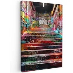 LEINWANDBILD Treppe - Graffiti - Farben - Kunst Deko Groß 90x140 cm