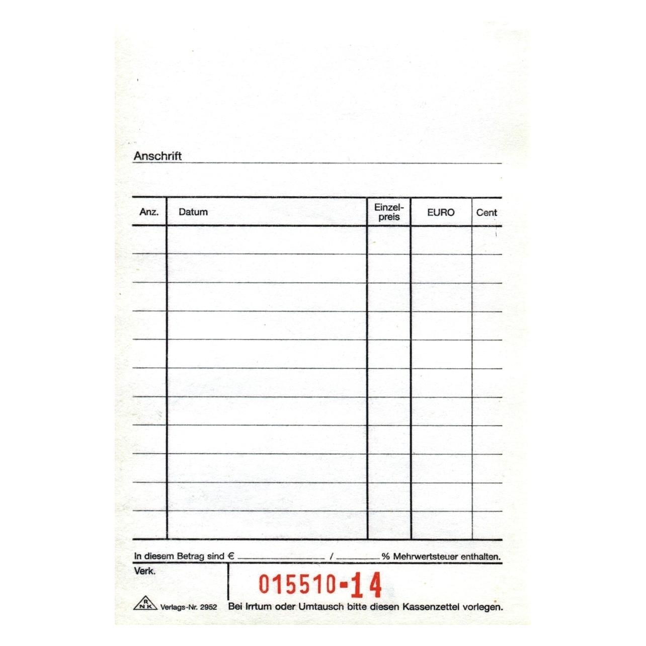 Rnk Kassenzettelblock (100x) (2952)