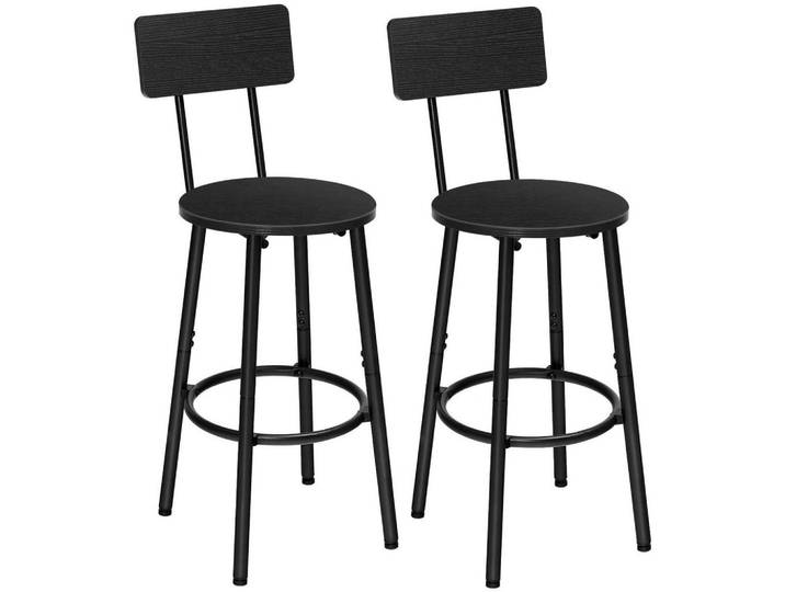 Barhocker 2er-Set mit Rückenlehne Schwarz, 32x93x32 cm, Esszimmer, Barmöbel, Barhocker