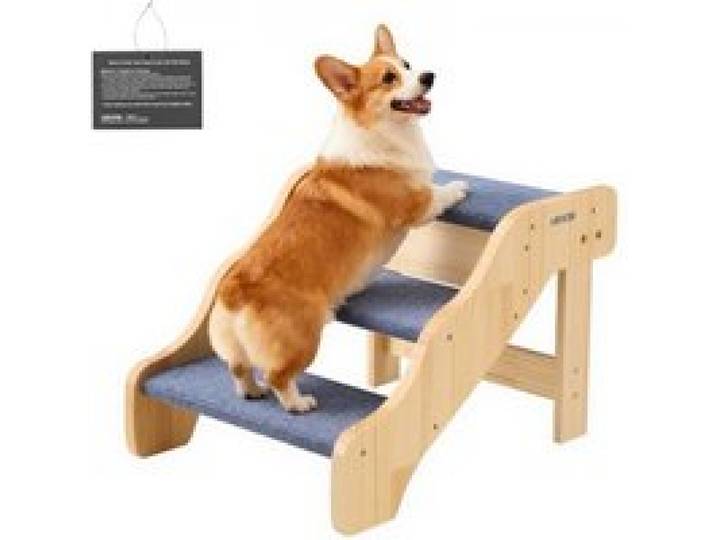 VEVOR Hundetreppe 580x430x380 mm, 3-stufige Hautiertreppe, Holztreppe geeignet für kleine, mittlere, große, ältere Haustiere sowie Welpen bis 68 kg, Hundeleiter für Betten, Sofas & Autos