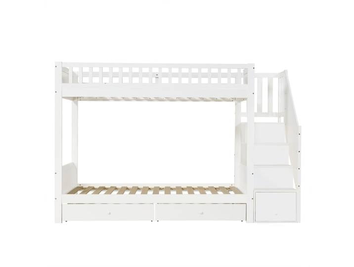 Lit superpose enfant en pin massif panneau fibres blanc 90x200 cm