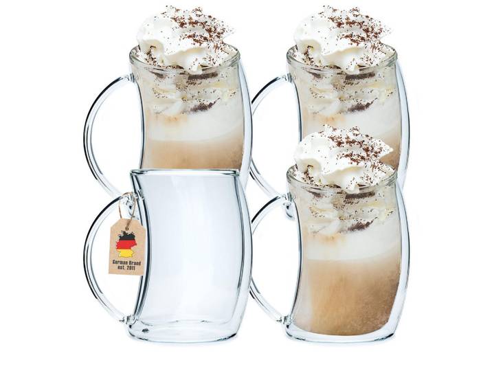 Intirilife Teeglas 200ml (4er-Set), Transparent, Glas, 0.2 L, doppelwandig, Gläser, Trinkgläser