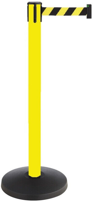 RS-GUIDESYSTEMS Poteau de signalisation métal, jaune, longueur de sangle : 4 m, sangle : noir-jaune, diagonale (ALA-30-3,0-0170)