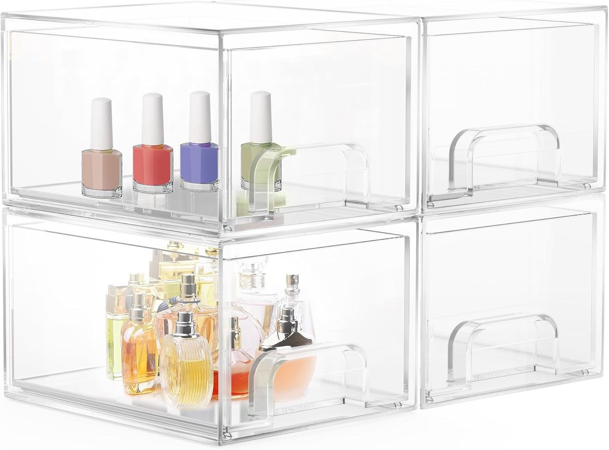 Set van 4 Stapelbare Acryl Badkamer Organizer Boxen met 32 Antislip Matten