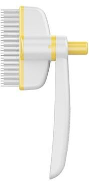 Everyday Crate Self Cleaning Pet Grooming Brush For Dogs & Cats With Rotating Fine Tooth Deshedding Comb white Yellow