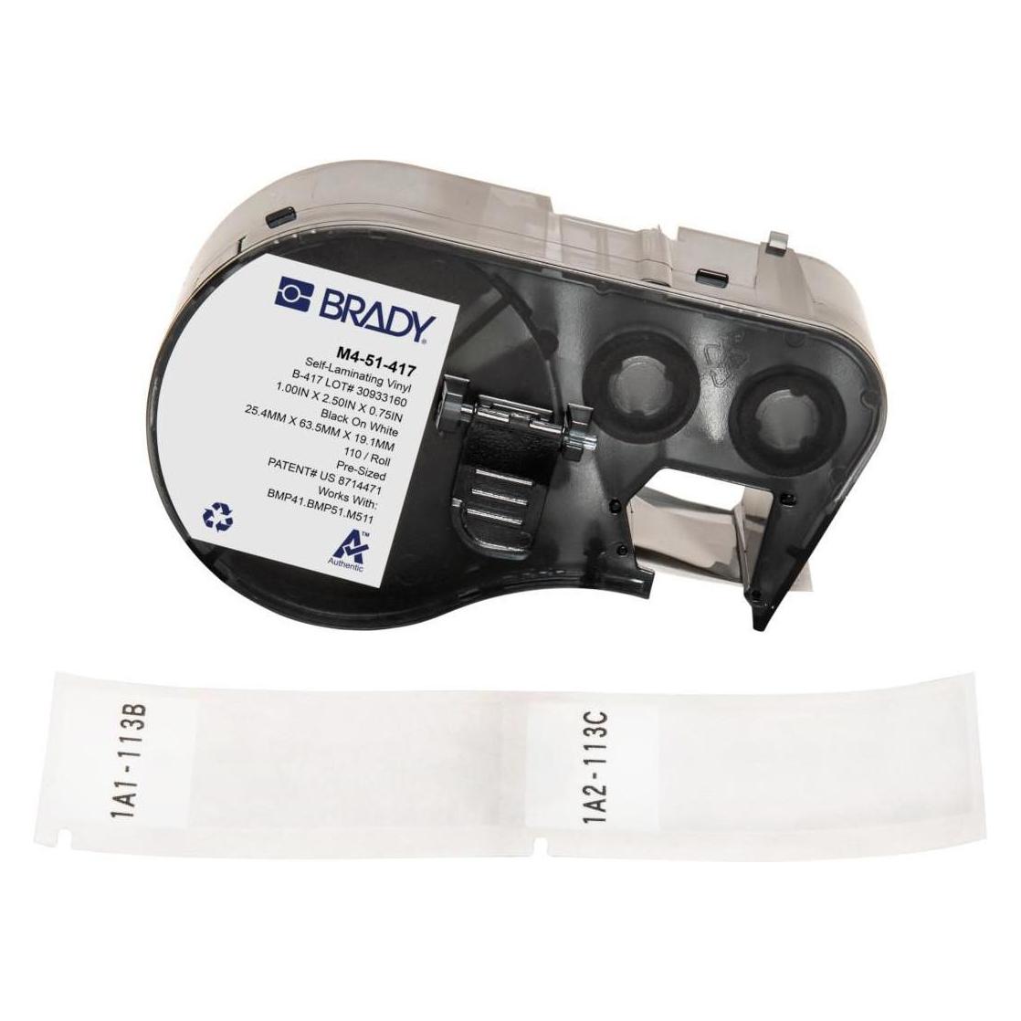 Brady M4-51-417, selbstlaminierendes Vinyl, Weiss/Transparent, 25.40 x 19.05(63.50) mm, permanent (25.40 mm) (M4-51-417)