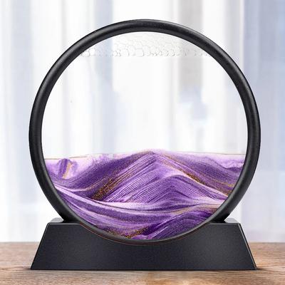 Inspired Living "Deep Sea Moving Sand Art Picture Round Glass 3D Sandscape In Motion Frame (7"" 12"") purple 7 Inch"