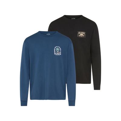 Langarmshirt BILLABONG "PORTAL DOUBLEPACK", Herren, Gr. M, schwarz denim, washed schwarz, Jersey, Obermaterial: 100% Baumwolle, Rundhals, Shirts Langarmshirt, sportlicher Stil, für Sportmode und Streetwear, im 2er-Pack