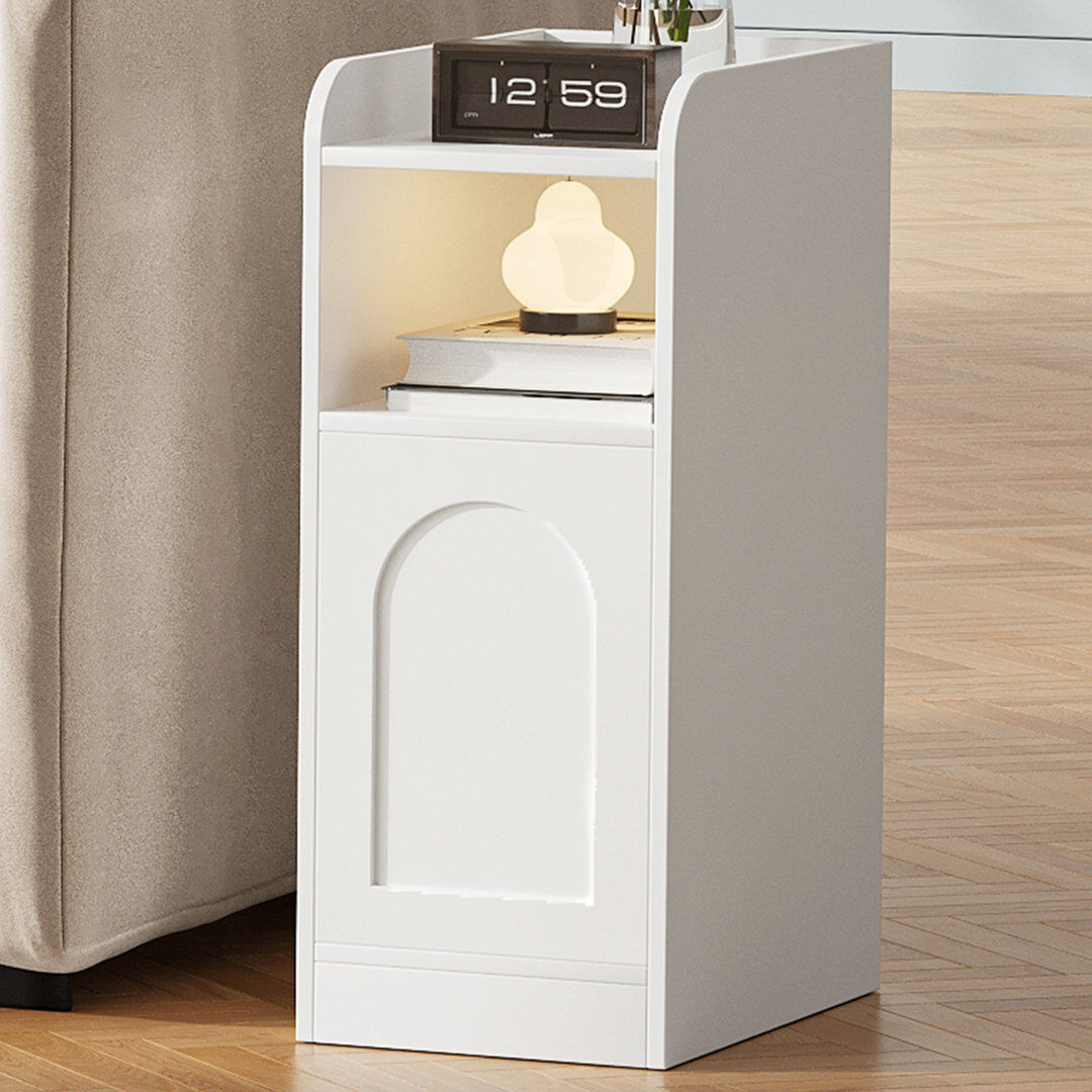 Metro Slim Bedside Tables Set of 2 with Cabinet, Narrow Side End Table with Reversible Door, Bedside Cabinet with Adjustable Shelves, Nightstand for Bedroom White 60cm H X 21.6cm W X 35cm D