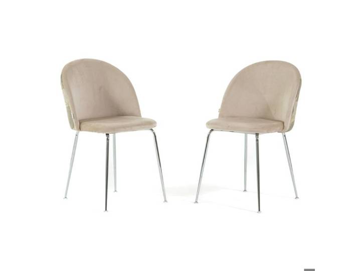 Chaises - SARA DECORATE - Lot de 2 - Velours Crème/Argent - Pieds en métal - Confort et design contemporain