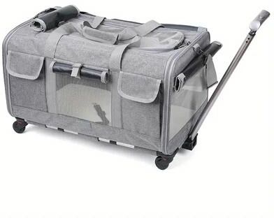 Inspired Living ComfortRide XL Pet Travel Carrier With Wheels Foldable Rolling Pet Carrier For Dogs & Cats gray