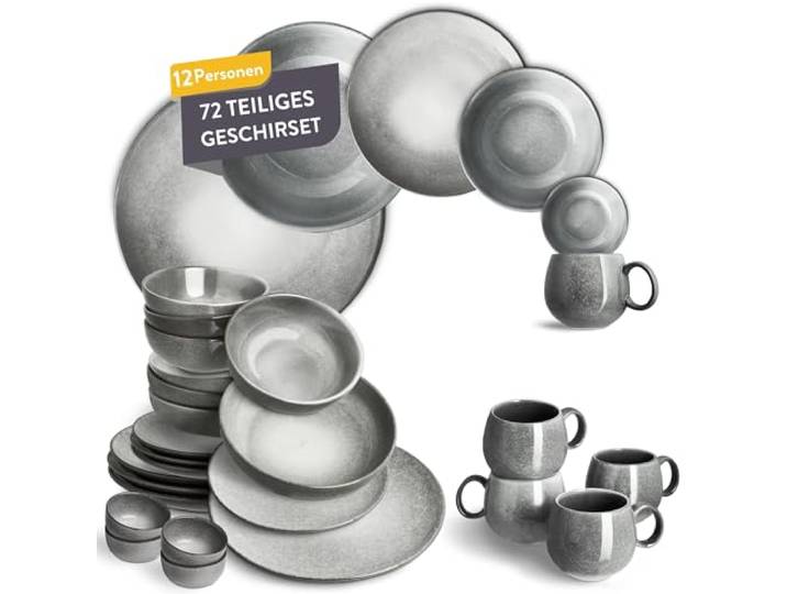 SPRINGLANE Geschirrset Misty Cliff 72-tlg., Steingut Tafelservice für 12 Personen