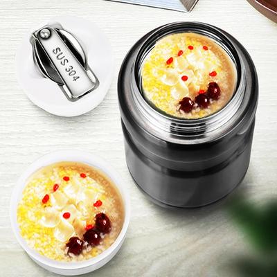Uplifted Trends Insulated Stainless Steel Lunch Thermos Jar Large Capacity Food Flask With Spoon Hot Cold Food Storage black