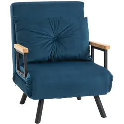 MODFU Schlafsessel mit Bettfunktion 81x63x73 cm Blau aus Polyester mit verstellbarer Rückenlehne bis 180 Grad, Kissen, Stahlrahmen, platzsparend