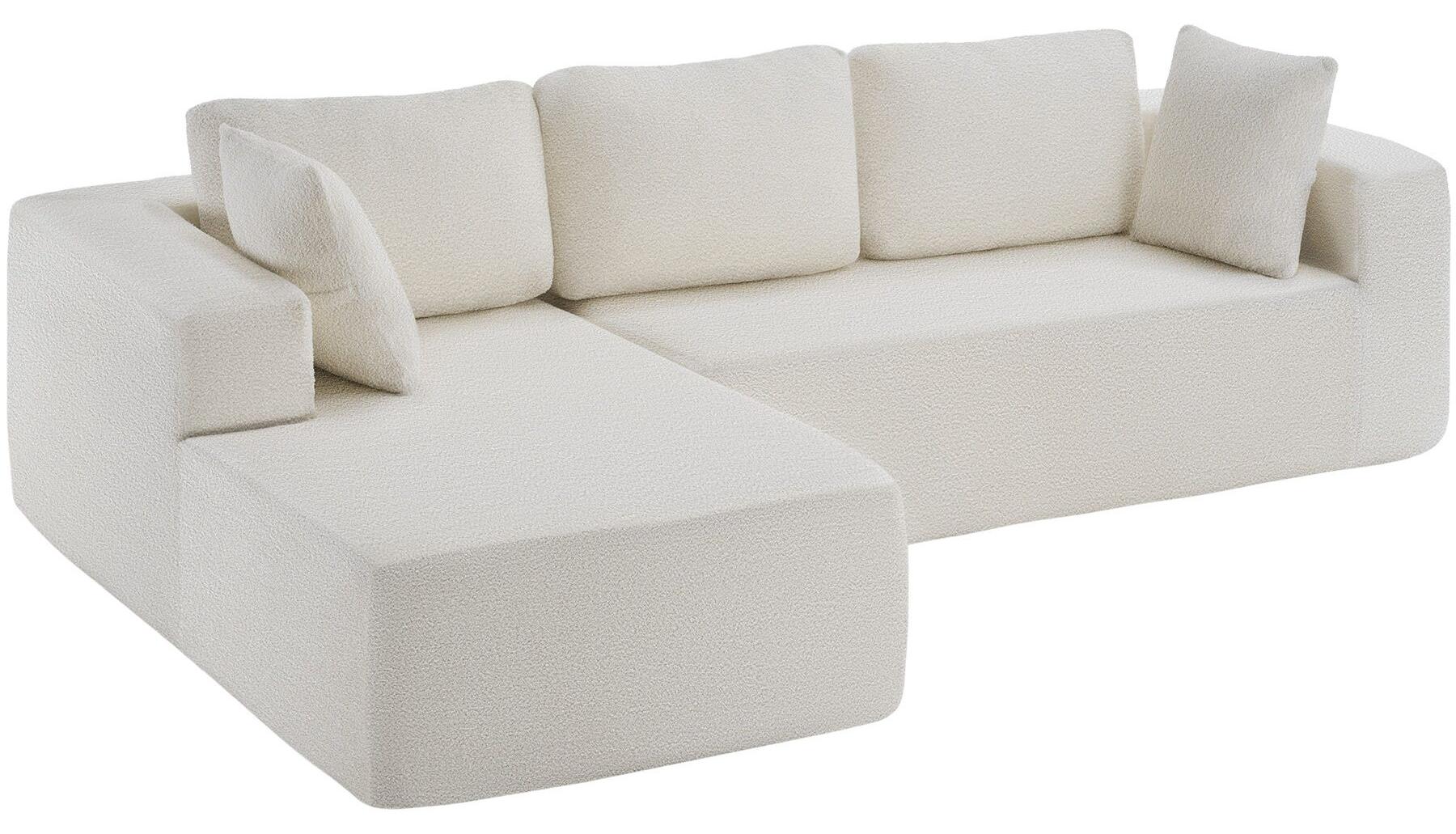 Sofa Relax boneless, L-Form, Premiumschaumstoff, rutschfest - Bouclé creme