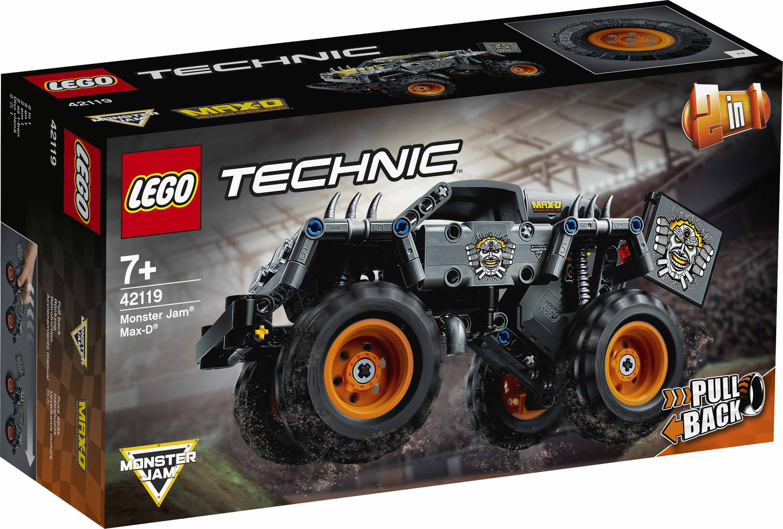 LEGO Technic 42119 Monster Jam Max-D Truck en Quad 2-in-1 speelgoedset met terugtrekmotor