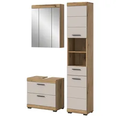 BADMÖBEL-SET Sand Kaschmir, Evoke Eiche, Badkombination 112 cm 3-teilig
