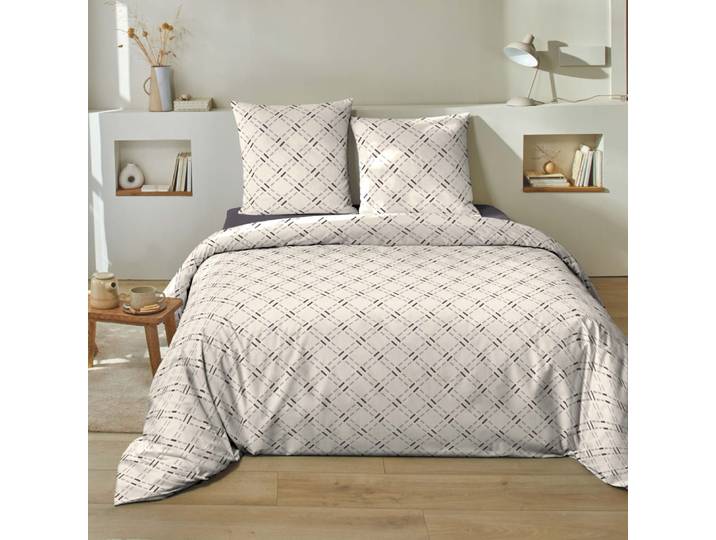 Parure housse de couette coton beige 260x240 cm