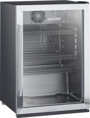 SEVERIN Flaschenkühlschrank FKS 8840, 118 l Netto, integriertes Schloss, LED‑Innenbeleuchtung, Temperaturregler 0–7 (0–10 °C), B 545 x H 840 x T 540 mm, 42 dB, Schwarz/Silber, Made in Germany