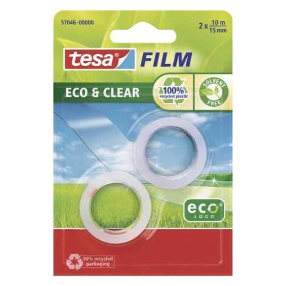 tesa 2x tesafilm ECO & CLEAR, lösungsmittelfrei und alterungsbeständig (15 mm) (57046-00000-01)