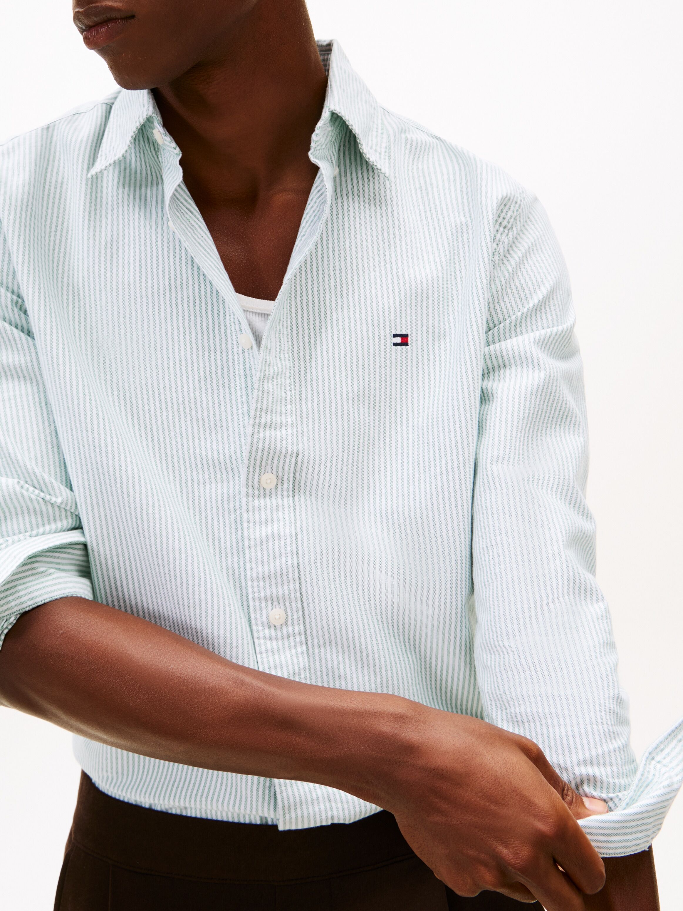Langarmhemd TOMMY HILFIGER "HERITAGE OXFORD STRIPE Regular Fit SHIRT", Herren, Gr. L, N-Gr, grün (nouveau grün, weiß), Web, Obermaterial: 100% Baumwolle, gestreift, regular fit, 2-Knopf-Manschette, Hemden Langarmhemd, Regular Fit Oxford Casual nouveau grü