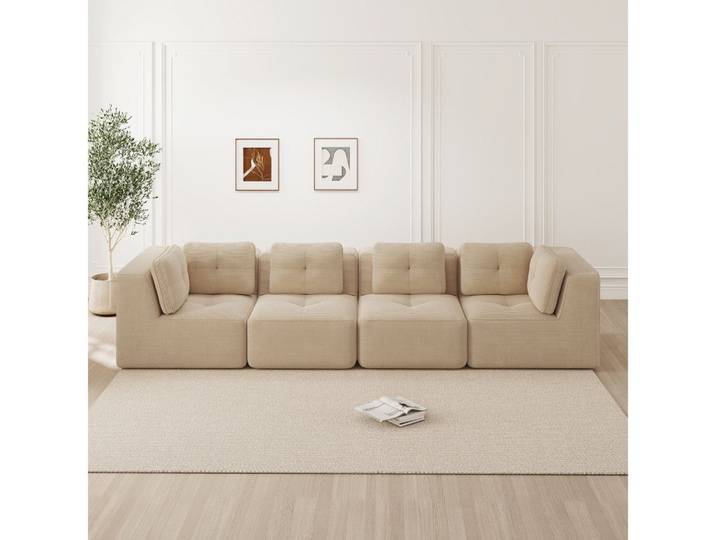 BBWL Sofa tiefes Wohnzimmersofa ohne Aufbau mit weichen Kissen und Rutschschutz, Modulares Cord Sofa 4-Sitzer