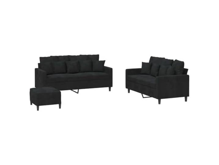 KUTYWEXFM 3-tlg. Sofagarnitur mit Hocker Kissen Schwarz Samt Couch Set Elegantes Polstermöbel Set aus weichem Samt mit Fußhocker und 16 Kissen für maximalen Komfort im Wohnzimmer.